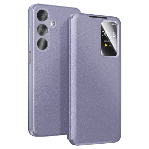 Étui pour Galaxy A37 avec Fenêtre Smart View et Porte-carte Gris lavande