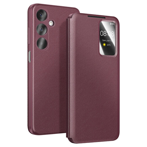 Étui pour Galaxy A37 avec Fenêtre Smart View et Porte-carte Bordeaux