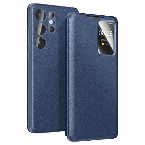 Étui pour Galaxy S26 Ultra avec Fenêtre Smart View et Porte-carte Bleu nuit