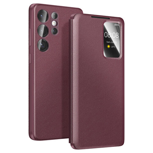 Étui pour Galaxy S26 Ultra avec Fenêtre Smart View et Porte-carte Bordeaux