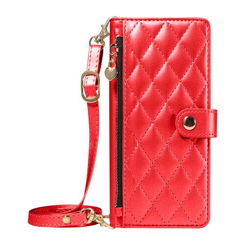 Étui Bandoulière pour Galaxy S26 Ultra avec Pochette Zippée et Support Vidéo Rouge