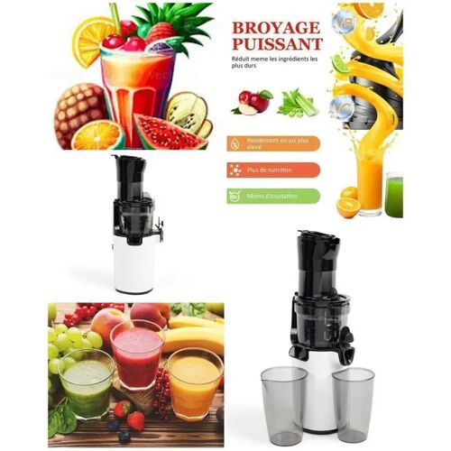Extracteur de Jus de Fruits et Légumes 150W rotation lente - Pureté du Jus Élevée ¿ Double réservoirs -Haute qualité