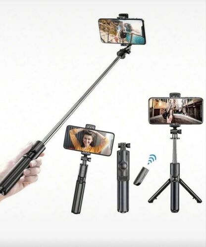 Perche à selfie noir sans fil avec trépied et télécommande