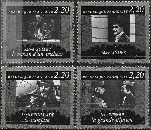 France 1986, Beaux Timbres Oblitérés Yvert 2433 2434 2435 2436, Cinémathèque Française, Films De Louis Feuillade, Max Linder, Sacha Guitry Et Jean Renoir.