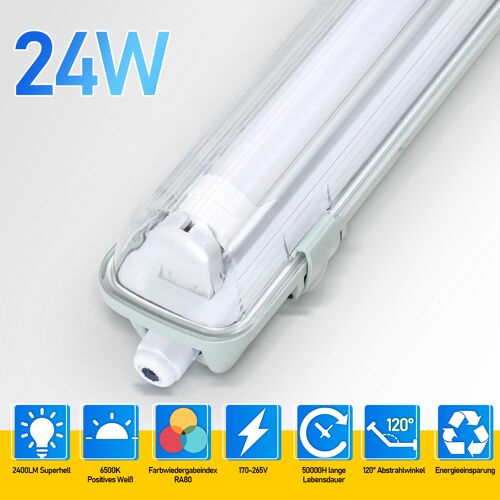 2x Réglette Led Étanche Lampe Led Pour Pièces Humides Lampe Ovale Pour Extérieur 150cm 1 X 24w Blanc Froid