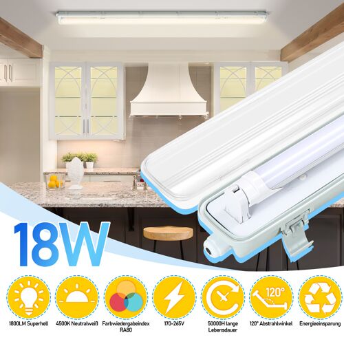 4x Réglette Led Étanche Lampe Led Pour Pièces Humides Lampe Ovale Pour Extérieur 120cm 1 X 18w Blanc Neutre