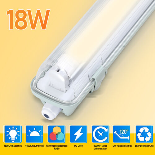 2x Réglette Led Étanche Lampe Led Pour Pièces Humides Lampe Ovale Pour Extérieur 120cm 1 X 18w Blanc Neutre