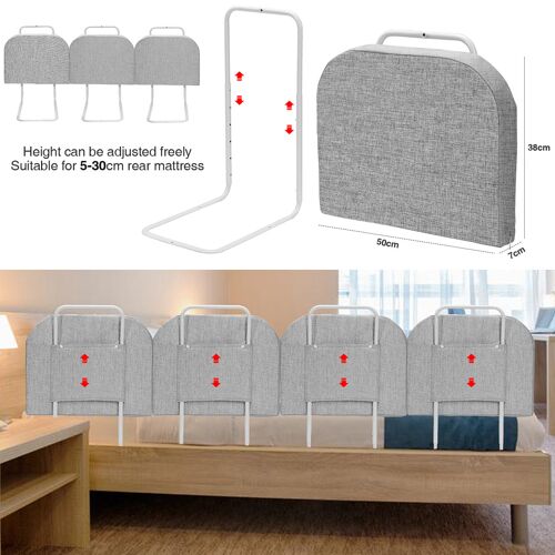 Barrière De Lit Réglable En Hauteur 200 Cm Anti-Chute Tube En Acier Réglable De 40 À 60 Cm Pour Lit D'enfant Lit De Parent Gris
