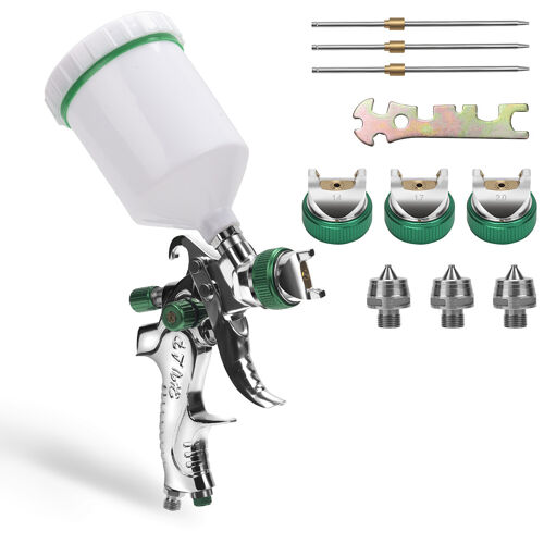 2 x Pistolet à peinture HVLP avec buse de 1,4mm 1,7mm 2,0mm et godet gravité de 600 ml