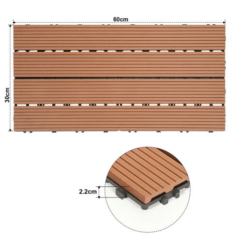 Dalle de terrasse Dalles clipsables en bois Revêtement Carrelage 60 x 30 pour jardin terrasse, Marron 36 pièces