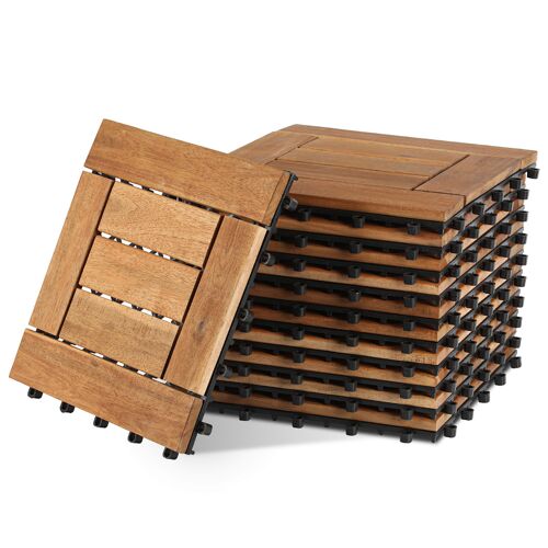 99x Dalles de terrasse bois d¿acacia certifié dalle 30x38cm système de clips dalle découpe balcon jardin extérieur