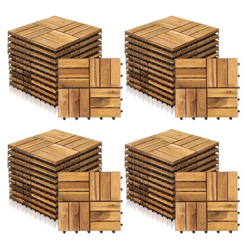 Lot de 44 Dalles de terrasse en bois 12 lattes 4 m² 30 x 30 cm, Dalles de Jardin clipsables