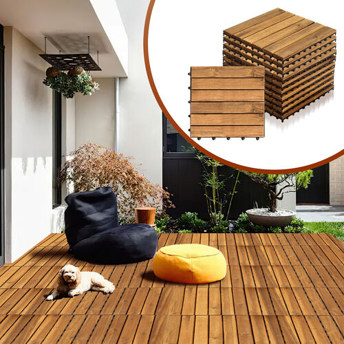 99x Dalles de terrasse en bois d'acacia pour 30 x 30 cm Jardin extérieur sol extérieur<br/>découpe possible