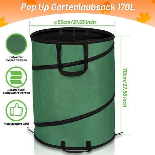 6x Sac De Jardin 170l Pop-Up Sac À Déchets Avec Poignées Sac À Feuilles Sac À Gazon Xxl Vert