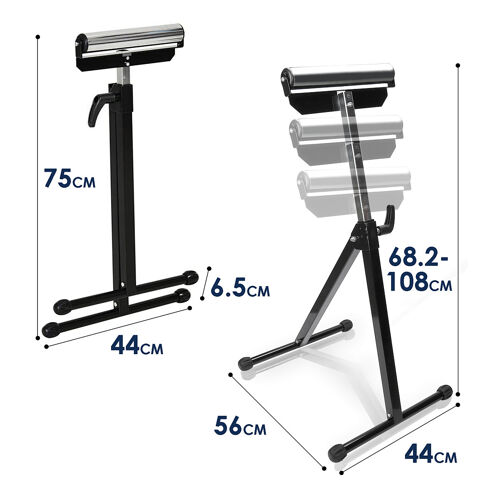 Servante d'atelier à Rouleau 2x support à rouleaux réglable en hauteur 68-108cm jusqu'à 60 kg