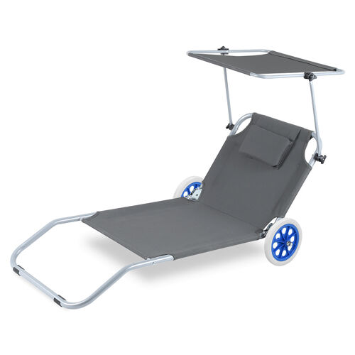 Chaise Longue De Jardin, 2x Chaise Longue Pliable, Chaise De Plage, Jusqu'à 100 Kg, Avec 2 Roues, Oreiller 150x60x27cm-Gris Foncé