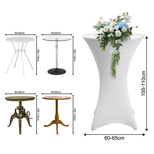 Housse De Table Haute Revêtement Élastique Table Bistro Bar, Ø60 Cm / Blanc,Lot De 2