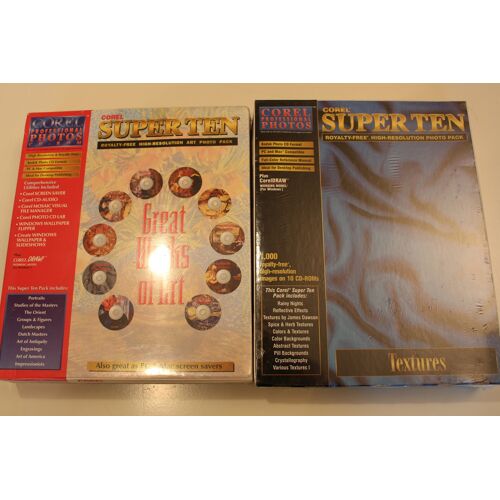 Lot 2 Packs 10 Cd Corel Super Ten - Textures Et Great Work Of Arts - Mac Et Pc