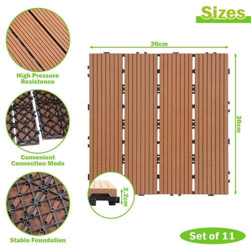 Dalles de Terrasse WPC 30x30 cm, 55 Pièces, Terrasse Extérieure, Marron
