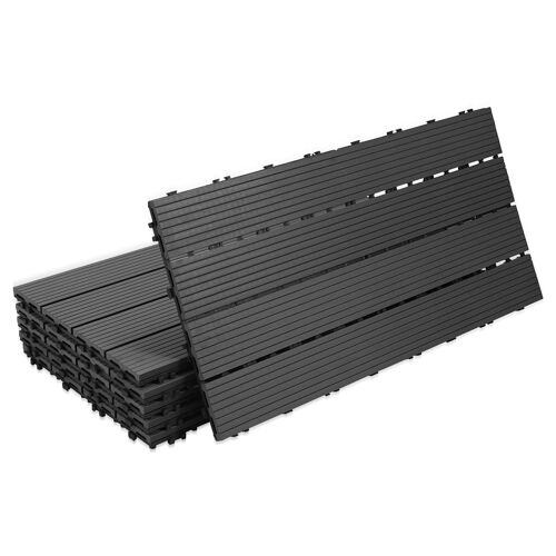 1m² Dalle Terrasse Bois Composite 30x60 cm, Revêtement de sol pour extérieur, Anthracite, Lot de 6