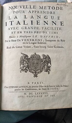 Nouvelle Metode Pour Apprendre L'Italien 1688