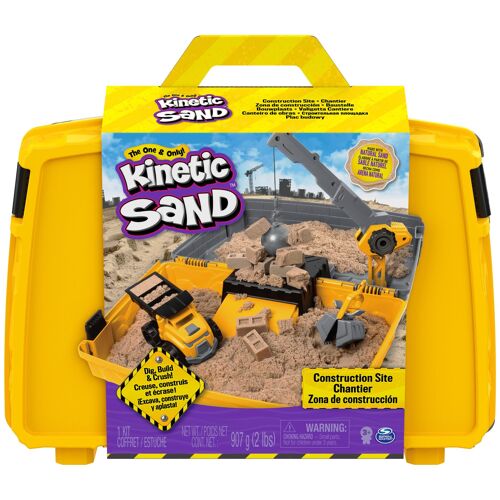 Kinetic Sand SABLE MAGIQUE - MALLETTE DE CONSTRUCTION 907 G + 3 ACCESSOIRES - Emportez Votre Sable À Modeler Partout & Sculptez Vos Créations Comme De La Pâte À Modeler - Jouet Enfant 3 Ans Et +