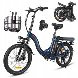 Samebike Cy20 Vélo Électrique Pliable 20″ – Autonomie 90km, Moteur 350w Batterie 36v 12ah, Amortisseur Avant, Shimano 7 Vitesses,Bleu Marine