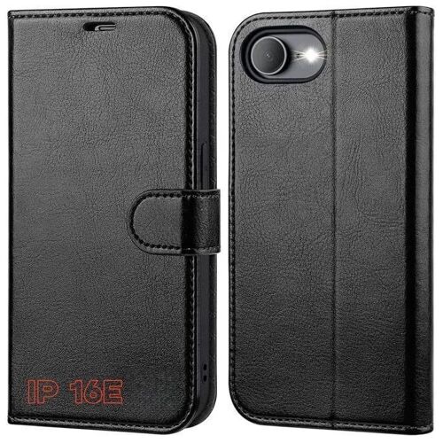 Etui Protection Housse Premium en Cuir - Coque pour iPhone 16e  - Portefeuille - Fermeture Magnétique-Noir - Coque pour iPhone 16e  - NONOVIVI