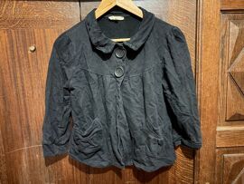 Veste Courte Noire Boutonnée À Poches Froncées - Etam Taille 38 - Style Casual Chic