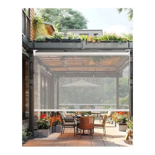 Store Enrouleur Transparent 80x120 Cm Pvc 0,5mm Imperméable Extérieur Pour Terrasse Balcon Pergola Coupe-Vent Blanc