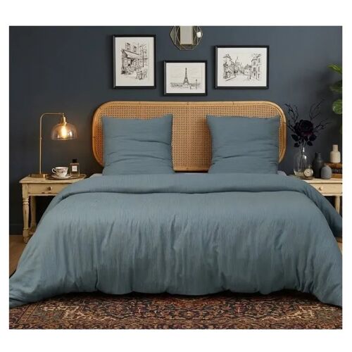 Parure De Lit En Gaze De Microfibre 260 X 240 Cm Uni Bleu