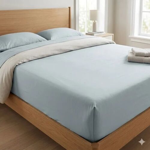 Drap-Housse 140x190 Cm Percale De Coton Lavé ¿ Bleu Lagon
