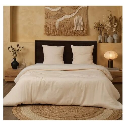 Parure De Lit En Gaze De Microfibre 220 X 240 Cm Bicolore Ecru