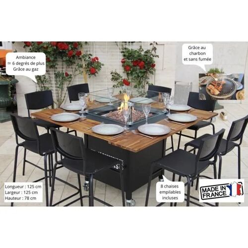 Table Brasero à Gaz 125 x 125 cm ¿ Mobilier Chauffant Haut de Gamme pour Terrasse et Jardin