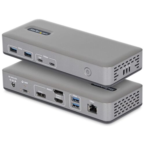 StarTech.com Station d'Accueil USB-C pour Trois Écrans, DisplayPort / HDMI, 4K 60Hz, Recharge d'Ordinateur Portable 100W, 1 GbE, Sans Pilote, Station d'Accueil Multi-Écrans pour Windows