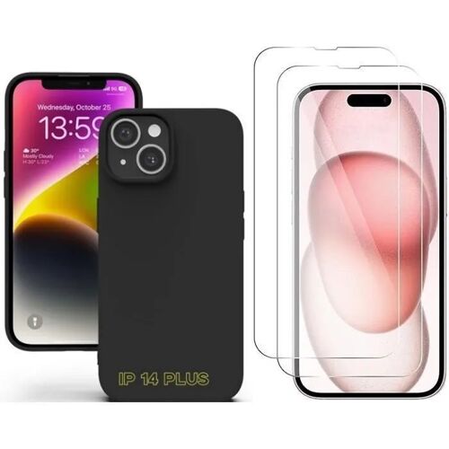 Coque iPhone 14 Plus Noir Souple - 2 Verres Trempés - Protection Antichoc Anti-Rayures - NONOVIVI
