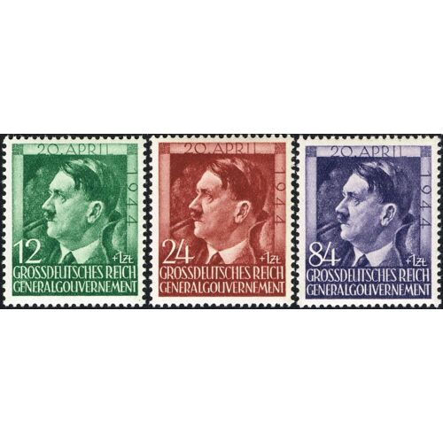 Pologne, Occupation Allemande, Gouvernement General, 20 Avril 1944, Très Belle Série Complète Timbres Neufs** Luxe Yvert 128 129 130, 55ème Anniversaire Chancelier Hitler.