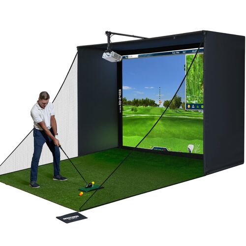 Studio De Golf À Domicile Tout Ce Qui Concerne Le Sport - Boîtier Avec Écran D'Impact 4k Et Cage De Protection Intérieur- Kit Complet Structure En Acier - 335 Cm × 254 Cm × 152,4 Cm