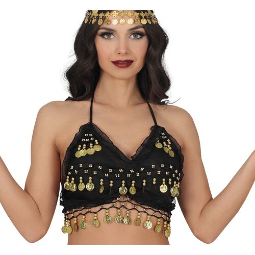 Top Danse Orientale Rouge Monnaie Métal Noir Femme