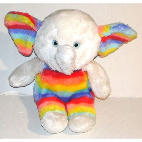 peluche éléphant multicolore arc en ciel vintage ajena doudou 37 cm