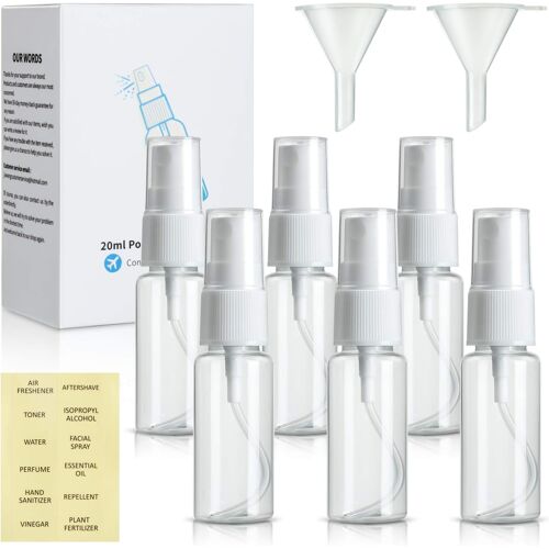 Mevronisshop-6 Flacons Pulvérisateurs De 20 Ml, Jeu De Petits Vaporisateurs De Parfum De Voyage Vides Transparents Rechargeables Avec 2 Entonnoirs Et 12 Étiquettes 