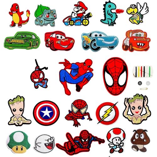 Mevronisshop-22pcs Patch Thermocollant Vetement Ecusson Thermocollant Enfant Dessin Animé Écusson A Coudre Broderie Autocollant Pour Vêtements Chapeaux Jeans