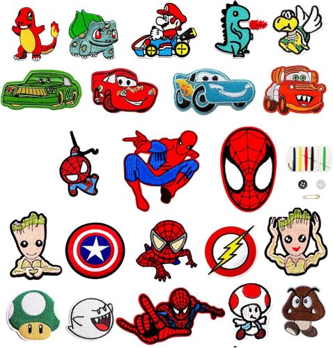 Mevronisshop-22pcs Patch Thermocollant Vetement Ecusson Thermocollant Enfant Dessin Animé Écusson A Coudre Broderie Autocollant Pour Vêtements Chapeaux Jeans