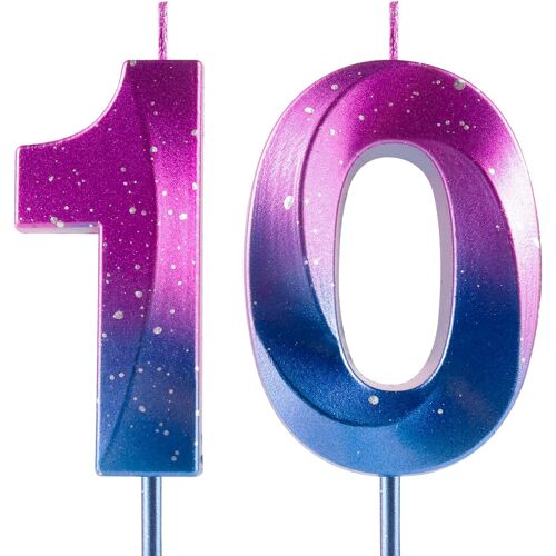 KALANKA-Bougies en forme de chiffre 10 pour 10e anniversaire - Galaxie dégradée - Violet et bleu - Cire de qualité supérieure et diamant 3D - Décoration de gâteau pour fête d'anniversaire, anniversai