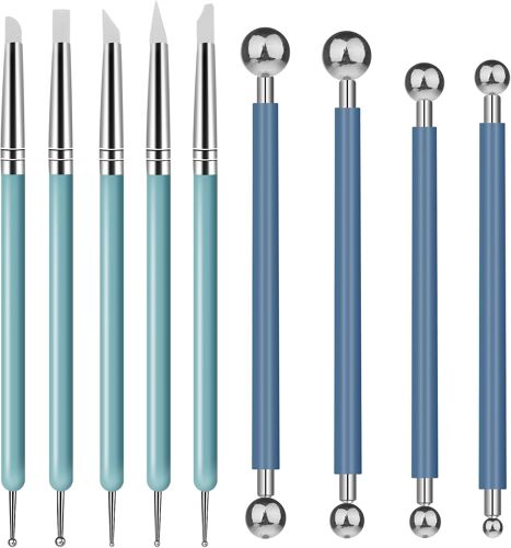Mevronisshop-9 Pièces Outils De Modelage, Outils De Sculpture D'argile, Set D'outils De Potier D'argile Avec Boule De Modelage Et Pointe En Caoutchouc Souple Stylo De Modelage Outil D'argile De Poter