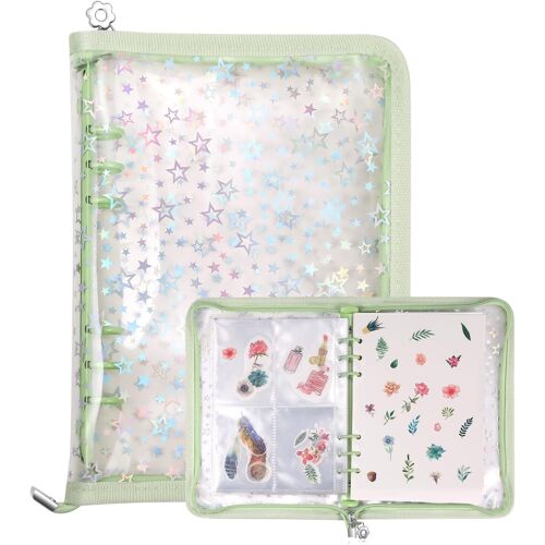 Mevronisshop-Organiseur De Rangement Pour Autocollants 4 En 1, Album De Collection D'autocollants A5 Avec Reliure, 140 Pochettes Et 20 Feuilles De Papier Réutilisable (Vert)