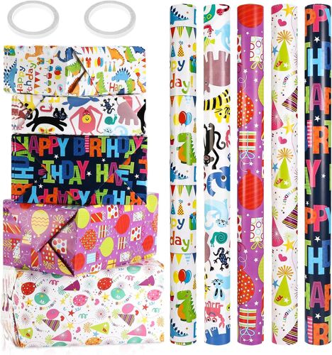 Mevronisshop-5 Pièces Rouleau Papier Cadeau Kraft, Emballage Cadeau Noel, Gift Wrapping Paper, Papiers Cadeaux Pour Enfants, Papier Emballage Cadeau, Pour Noël, Anniversaires, Mariages, Fêtes (43cm X