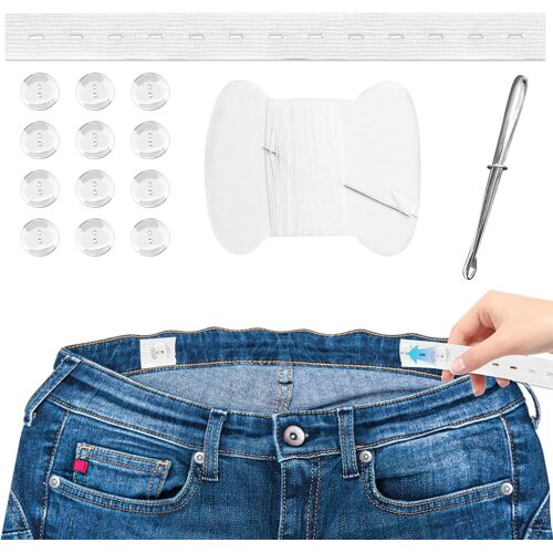 Mevronisshop-Lot De 6 Serre-Taille Pour Jean,Bouton Pantalon¿Ajusteur De Taille Pour Enfants, Rallonges De Taille Élastiques Réglables, Ceinture Avec 12 Boutons, Aiguilles Et Fil, Outil D'enfilage De