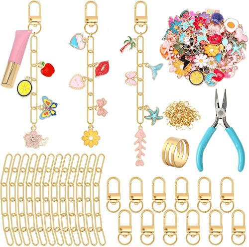 Mevronisshop-Kit De Fabrication De Porte-Clés 189 Pièces, Fabrication De Bijoux Avec 60 Breloques, 12 Clips Pour Porte-Clés, 15 Chaînes D'extension, 100 Anneaux Ouverts, Pince À Bijoux Pour Loisirs