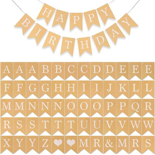 MEVRONISSHOP-Lot de 60 bannières personnalisées et réutilisables, panneau Mr et Mme pour décoration de fête, anniversaire, fiançailles, fête de vacances, bannière en papier kraft, bannière à faire so
